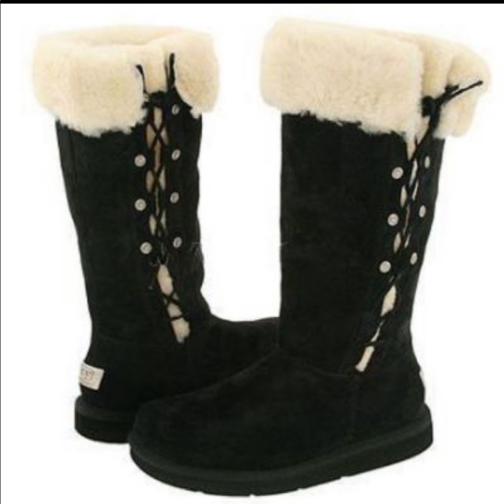 Ugg black boots side tie up 6
